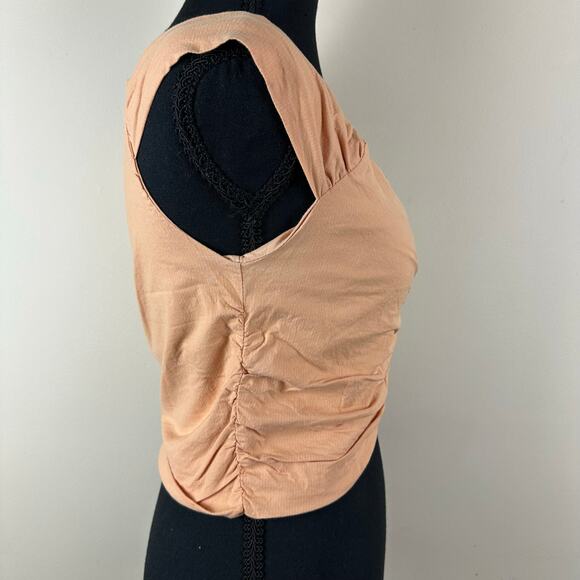 Vestique Ruched Cotton Crop Top Women S Peach Cap Sleeve Festival Y2K Streetwear - Picture 4 of 10